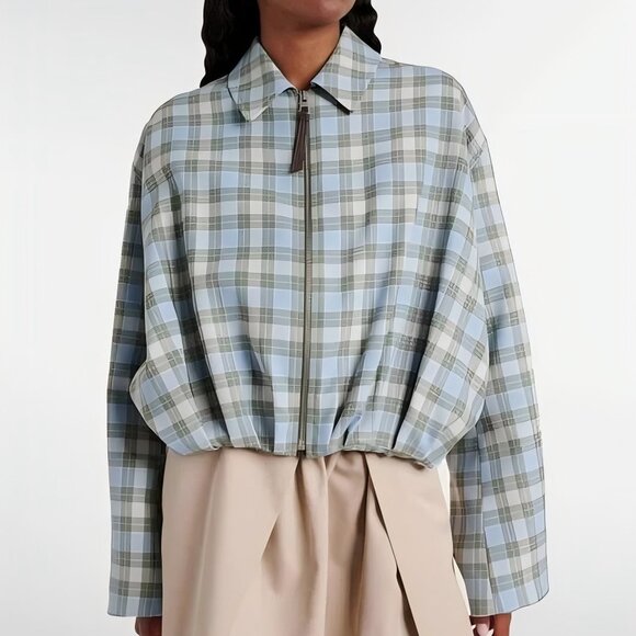 LOEWE Checked Draped Wool-Blend Jacket - Picture 1 of 14
